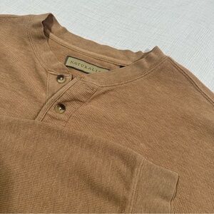 Vintage Naturalife Henley Thermal Long Sleeve Shirt Men’s XL Camel Tan Waffle